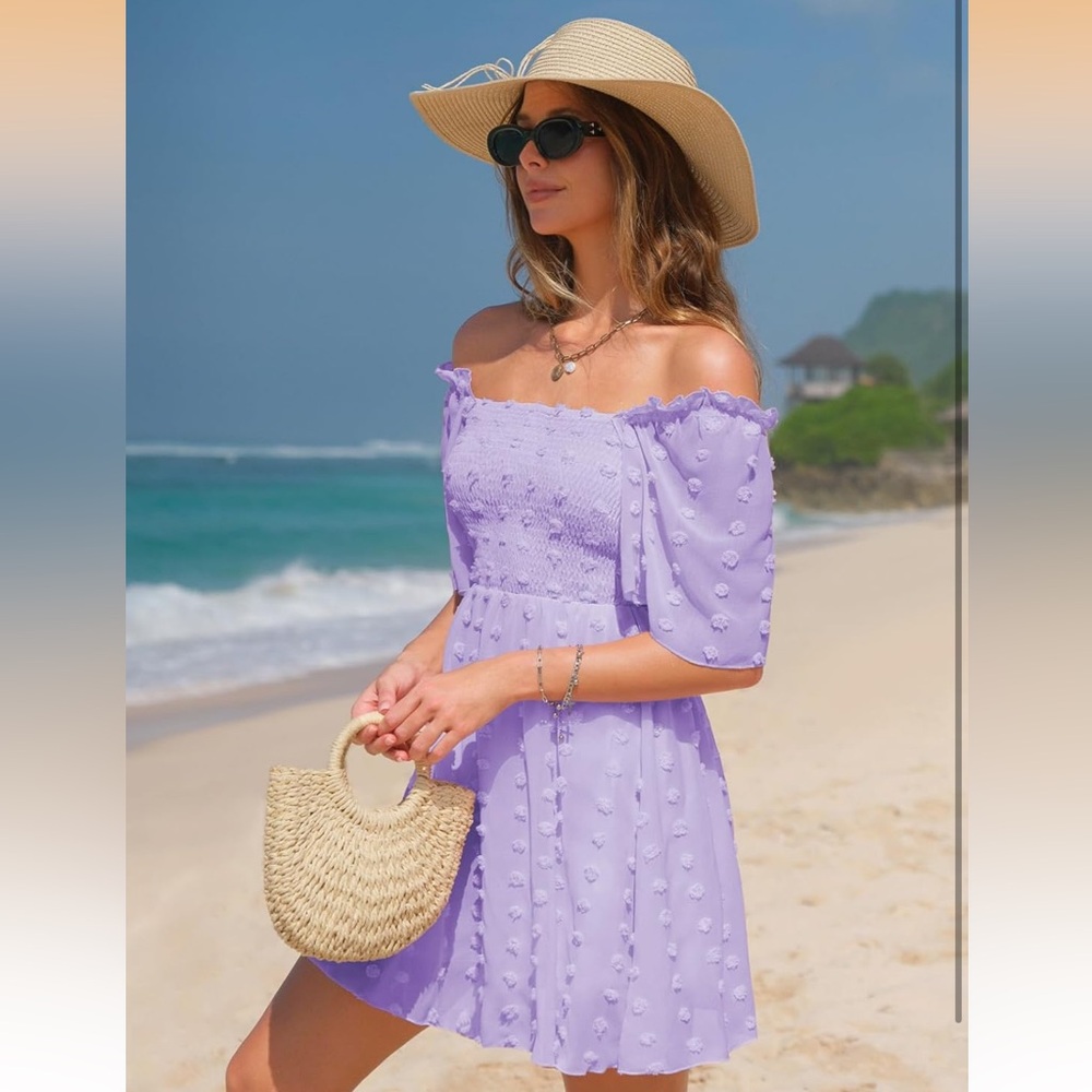 Elegant Lavender Smocked Mini Dress - Picture 2 of 4